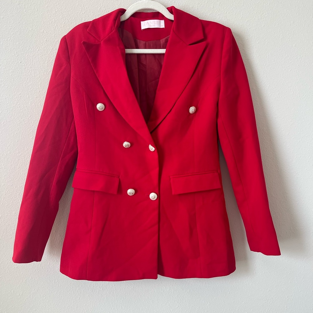 Red Double-Breasted Women's Blazer